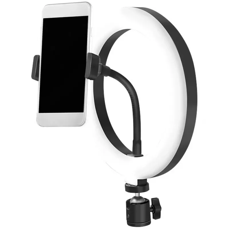 LogiLink AA0151 Anillo de luz LED para smartphones, Ø 200 mm, 3 modos de color, regulable, rosca de trípode de 1/4 de pulgada, con soporte para smartphone, USB, cable de 1,8 m, negro