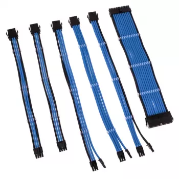 Set de extensión de cables trenzados Kolink Core Adept — 20+4 pines, 8 pines, 4+4 pines, 3×6+2 pines, azul, funda PET