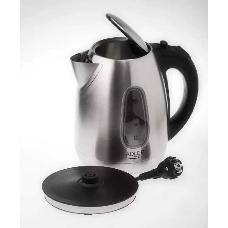 Hervidor eléctrico Adler AD1223 — 1,7 l, 2000 W, acero inoxidable con detalles negros