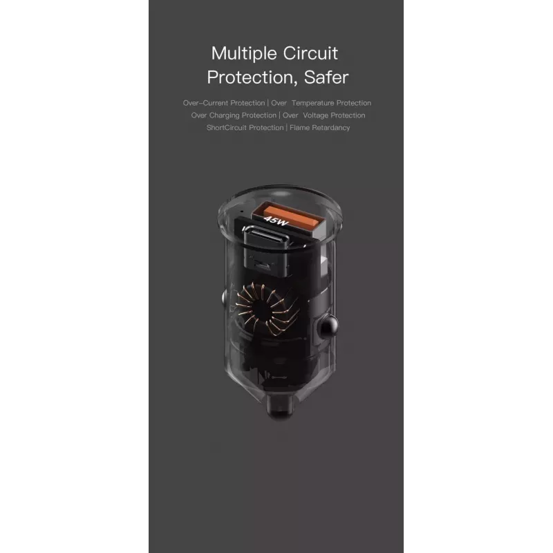 Cargador de coche Orsen C8 45W — 45W USB-C PD carga rápida, negro