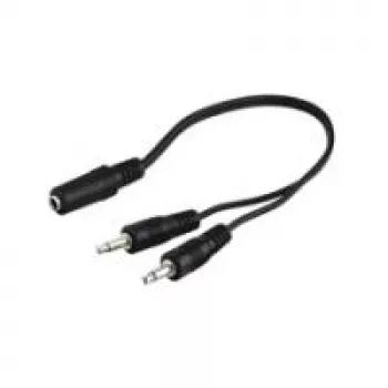 Cable adaptador de jack 3,5 mm Wentronic Goobay, negro, 0,2 m - conector hembra jack 3,5 mm (3 polos, estéreo) > 2 conectores macho jack 3,5 mm (2 polos, mono) (50472)