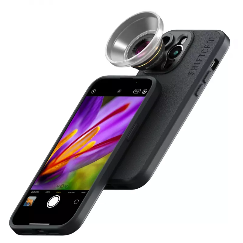 Objetivo fotográfico ShiftCam LU-MC-025-23-EF — objetivo macro 25x, conexión M12, aluminio/vidrio, 34,8 mm, 36,6 g, negro/dorado