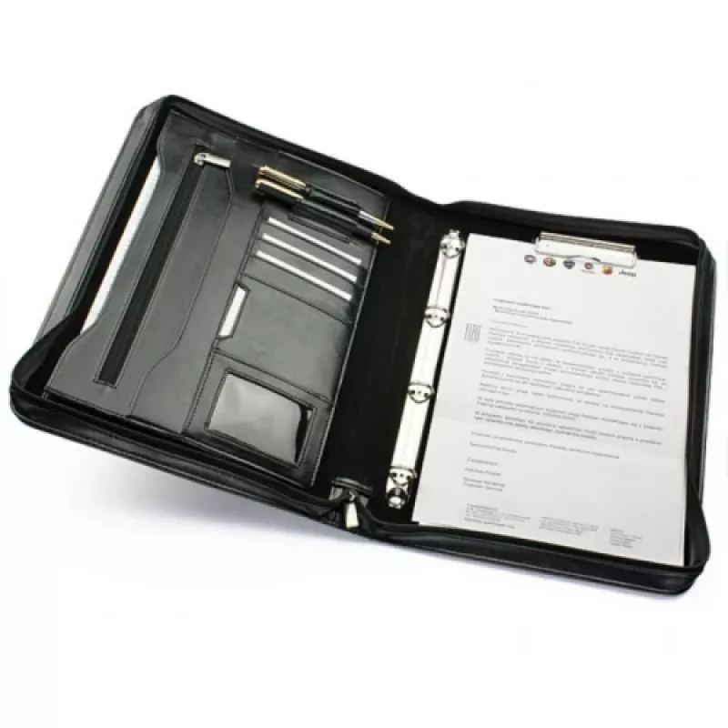 Carpeta de documentos A4 con pinza y 4 anillas, negra, 355x260x50mm