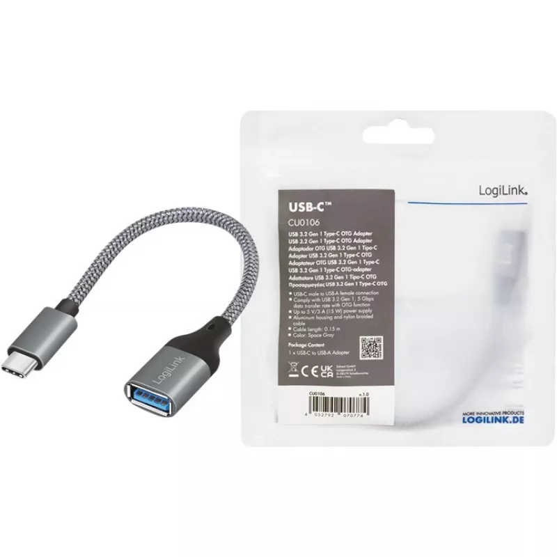 LogiLink adaptador USB 3.2 Gen1 Type-C C/M a USB-A/F OTG aluminio 0,15 m