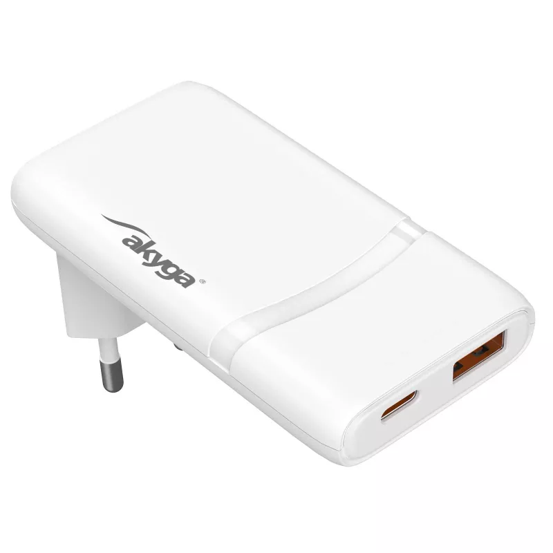 Akyga AK-CH-31 cargador USB GaN plano 65 W, USB-C PD + USB-A, blanco