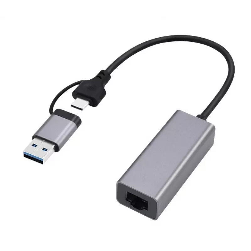 Gembird A-USB3AC-LAN-01 adaptador de red Gigabit USB 3.1 + Type-C, 1x RJ-45, 10/100/1000 Mbps, carcasa metálica, space grey