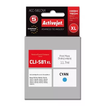 Activejet ACC-581CNX cartucho de tinta (sustituto de Canon CLI-581XLC; Supreme; 11,70 ml; cian)