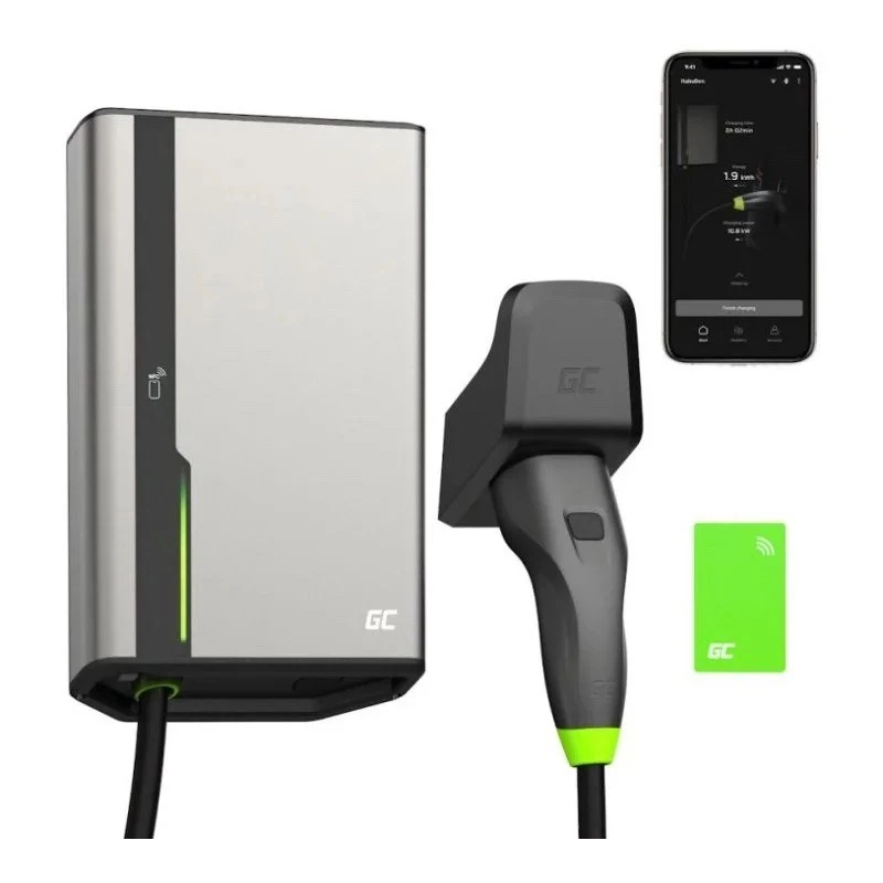 Green Cell HabuDen EVGC021B2250 Wallbox cargador para vehículos eléctricos 22 kW 32A, Type 2, cable de 5 m, NFC, Bluetooth, Wi-Fi, aluminio