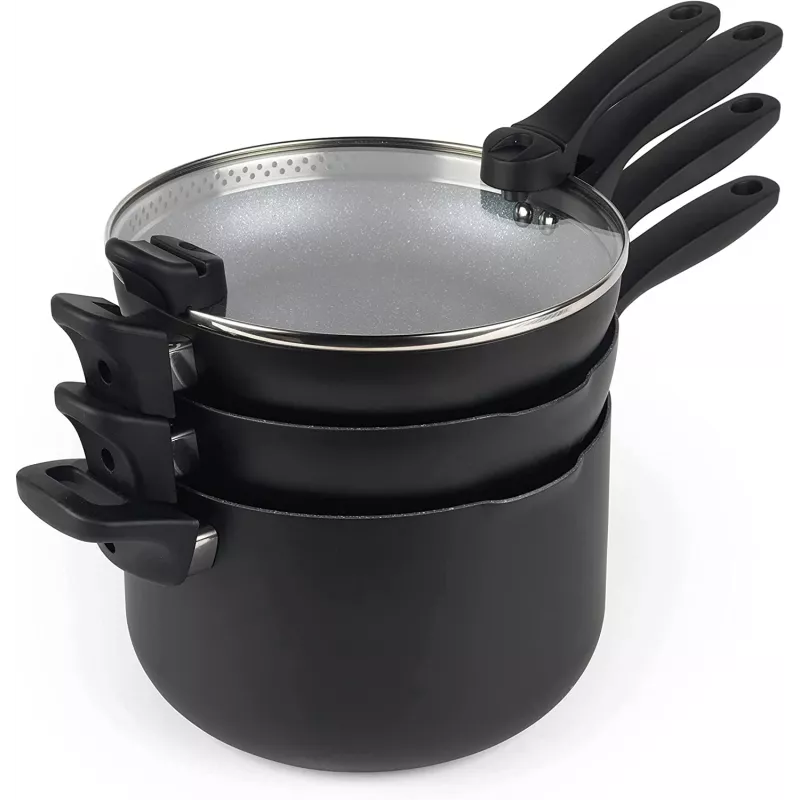Juego de ollas Russell Hobbs RH01840EU7 – 4 piezas apilables, marmolado metálico