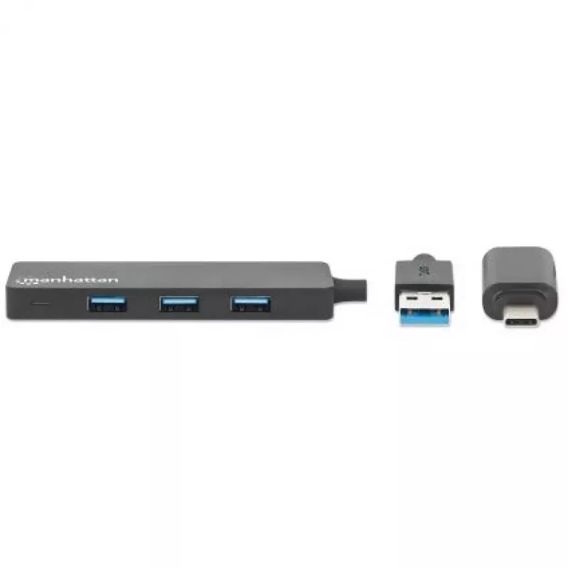 Dock/Hub combo USB-C y USB-A Manhattan, Puertos (4): USB-A (x4), 5 Gbit/s (USB 3.2 Gen1 también conocido como USB 3.0), alimentado por USB (no requiere fuente de alimentación externa)