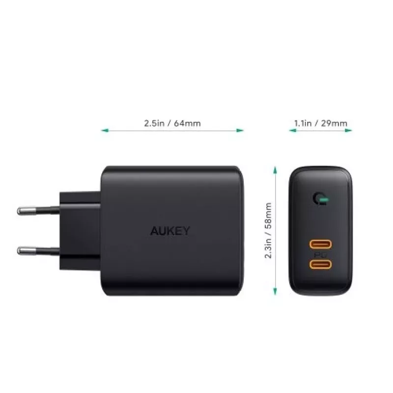 Cargador AUKEY PA-D2 para dispositivos móviles 36W negro uso en interiores