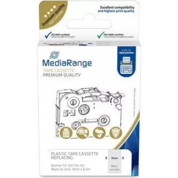 MediaRange cartucho de cinta de plástico MRBTZ121 9 mm 8 m negro sobre transparente