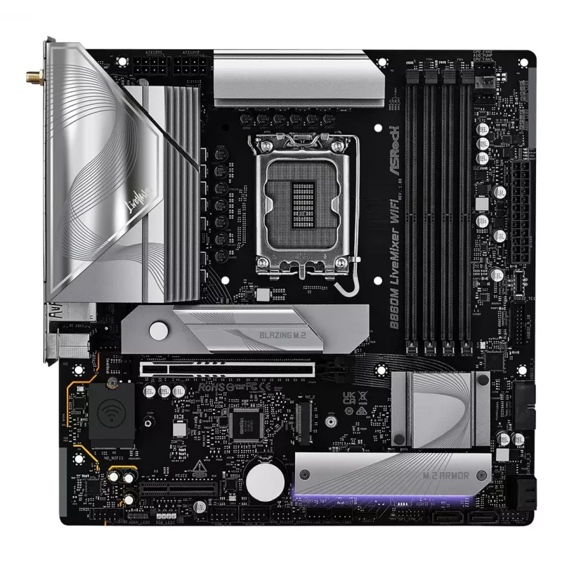 Placa base ASRock B860M LiveMixer WiFi — Intel B860, LGA 1851, micro ATX, DDR5, 4x DIMM, Wi‑Fi 6E, 2.5Gb LAN