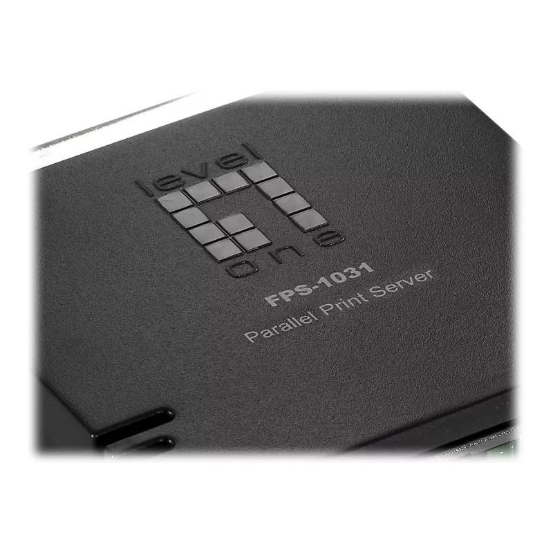 LevelOne servidor de impresión paralelo, negro, verde, actividad, enlace, alimentación, estado, Taiwán, Ethernet LAN, IEEE 802.3, IEEE 802.3u, 10,100 Mbit/s