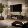 Mueble TV Cama Meble LUCCA 180x40x59 cm, superficie y marco negros, aglomerado, chimenea negra incluida