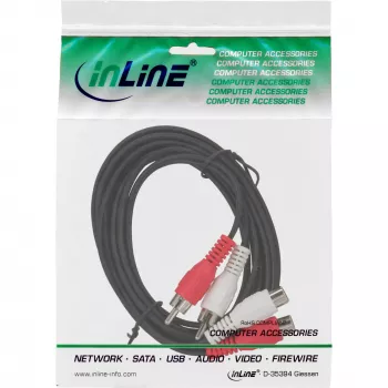 Cable de audio InLine 2x RCA conector macho / conector hembra 20m, 2 x RCA, conector macho, 2 x RCA, conector hembra, 20 m, negro