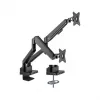 Manhattan Soporte de escritorio dual para TV y monitores (Full Motion con resorte de gas) con dock integrado, para pantallas de hasta 27 pulgadas, conexiones (x7): Ethernet, HDMI (x2), USB-A (x3) y USB-C, Power Delivery (100 W) al puerto USB-C (se requiere fuente de alimentación/cable USB-C por separado), VESA: 75x75 y 100x100 mm