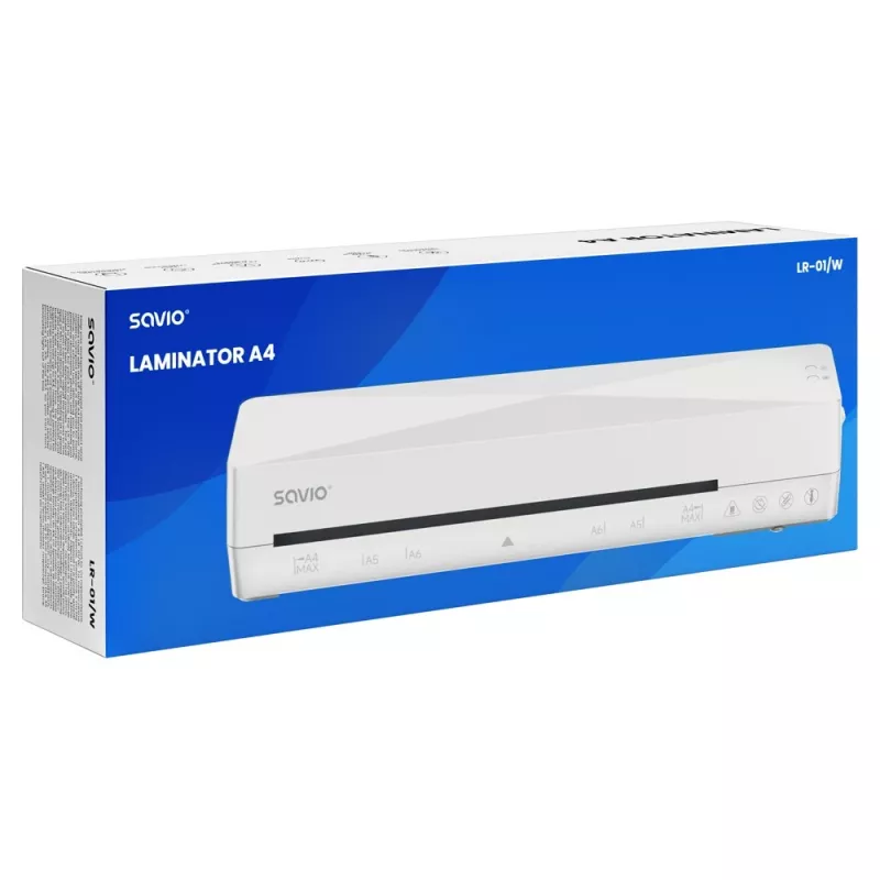 Plastificadora en frío/calor SAVIO LR-01/W — ancho máx. 230 mm, 320 mm/min, 300 W, blanca