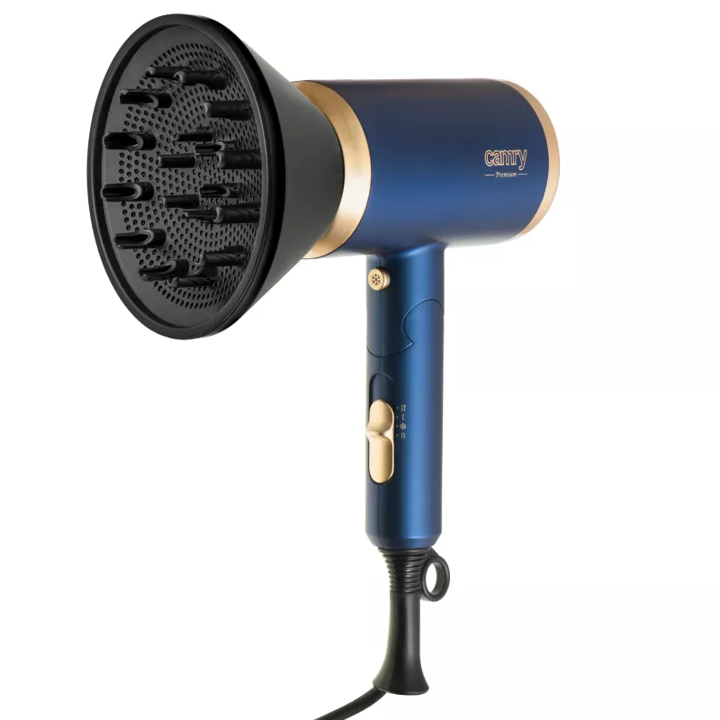 Camry | Secador de pelo | CR 2268 | 1800 W | 2 niveles de temperatura | Función iónica | Boquilla difusora | Azul/Oro