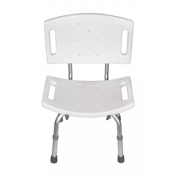 Silla de ducha con respaldo ActionMed KP500AM — ayuda de asiento ajustable de aluminio de 4 patas, patas antideslizantes, carga máxima 120 kg