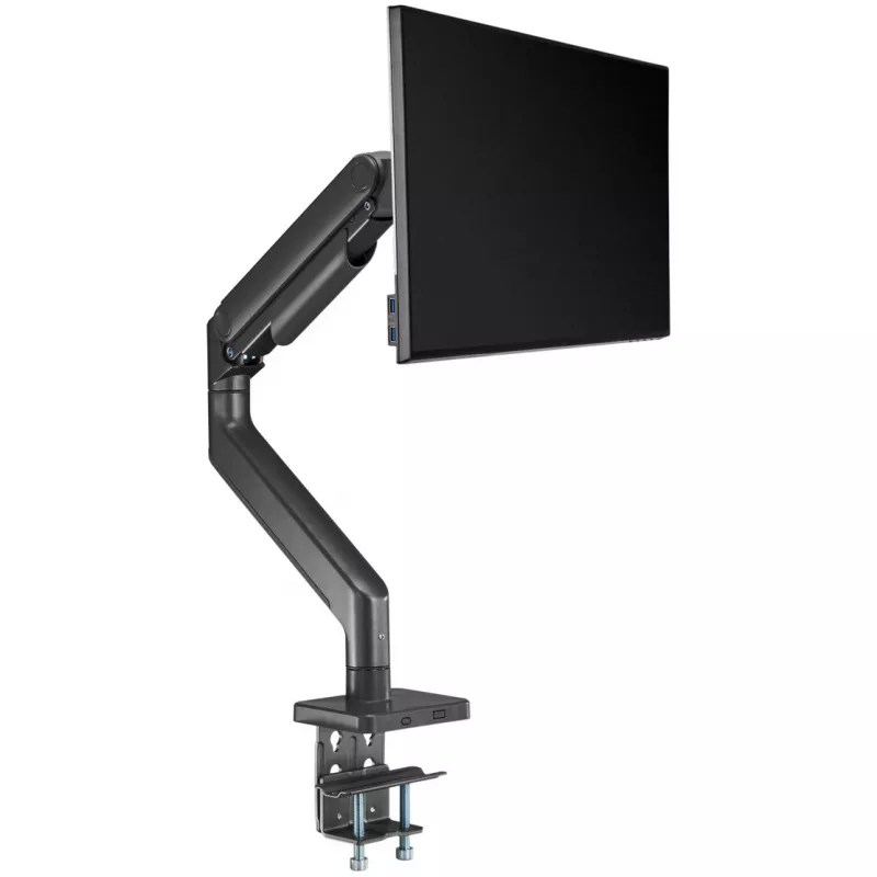 Soporte de monitor DIGITUS Single, pinza, para hasta 49 inch (124,5 cm), 20 kg, VESA 75x75–100x100, inclinable -20° a 50°, altura ajustable, negro