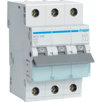 Hager MCN340. Número de polos: 3P. Frecuencia de red: 50/60 Hz, Corriente nominal: 40 A (MCN340)