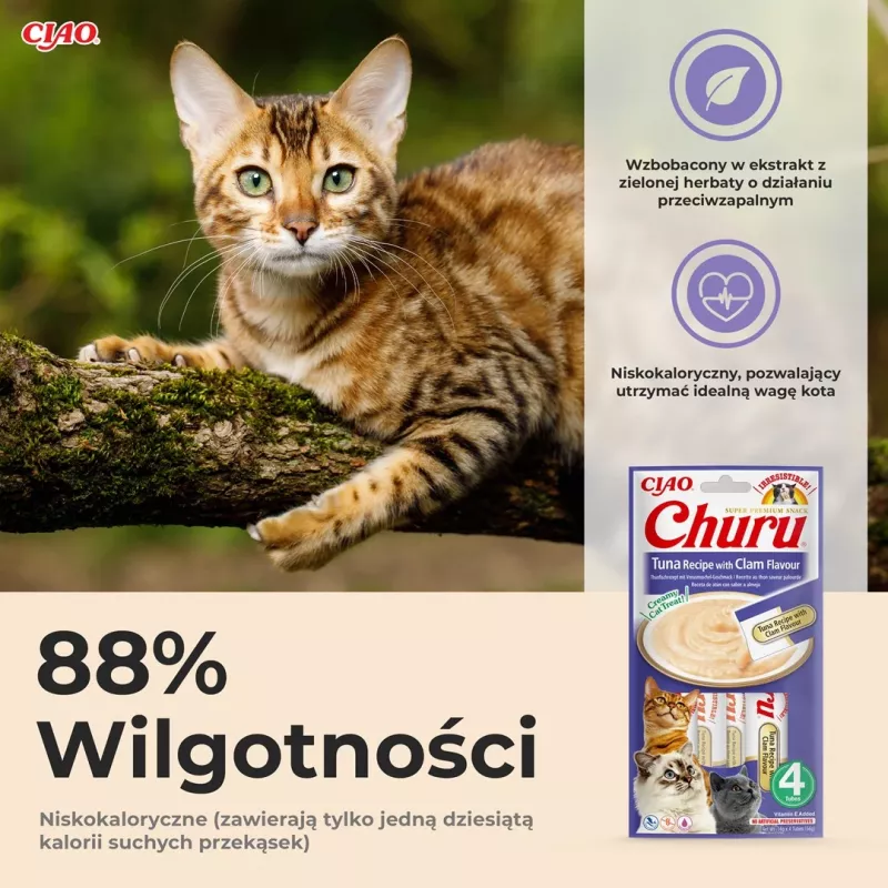 INABA Churu Atún con sabor a almeja – Snack para gatos – 4x14 g