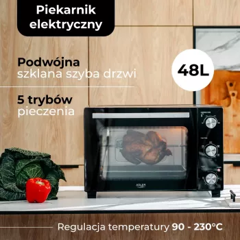 Horno de sobremesa compacto eléctrico Adler AD 6026 – capacidad 48 l, 1800 W, independiente, temporizador mecánico