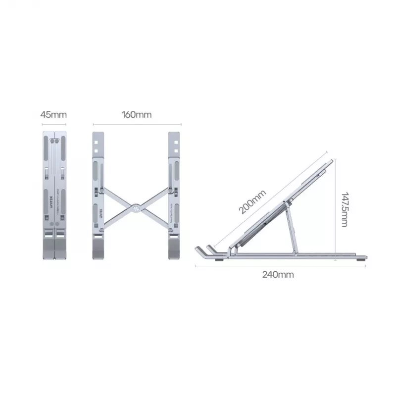Unitek OT155SL soporte plegable para portátil, aluminio, plateado