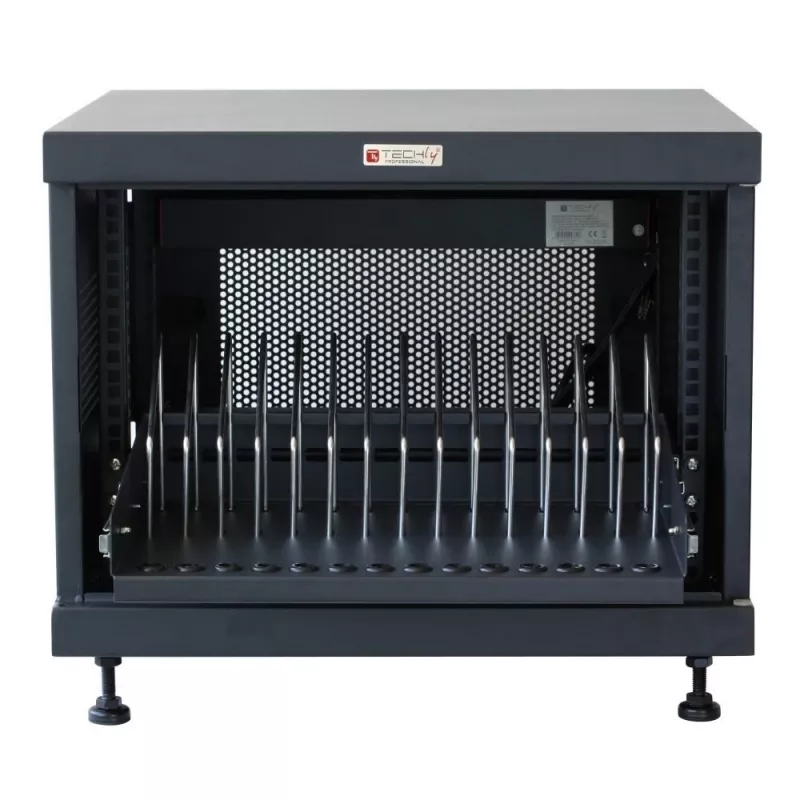 Estante organizador de cables TECHLY 367652 con fijación adhesiva 3M, acero, 550×550×410 mm, negro