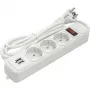 Alargador doméstico 1,8 m, 3 tomas + 2 USB, con interruptor