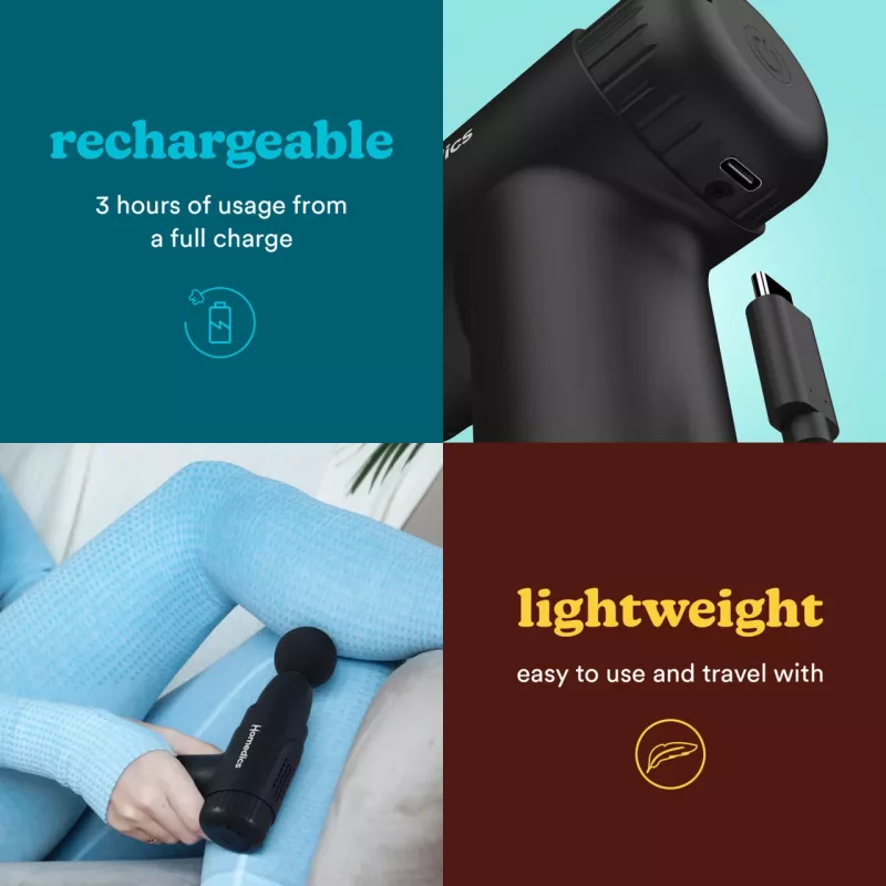 Pistola de masaje de percusión HoMedics PGM-45BK Mini portátil ligera manejable