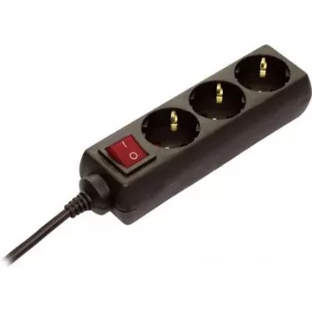 Regleta de enchufes AS Schwabe 11362 — negra toma Schuko con interruptor, 1 unidad