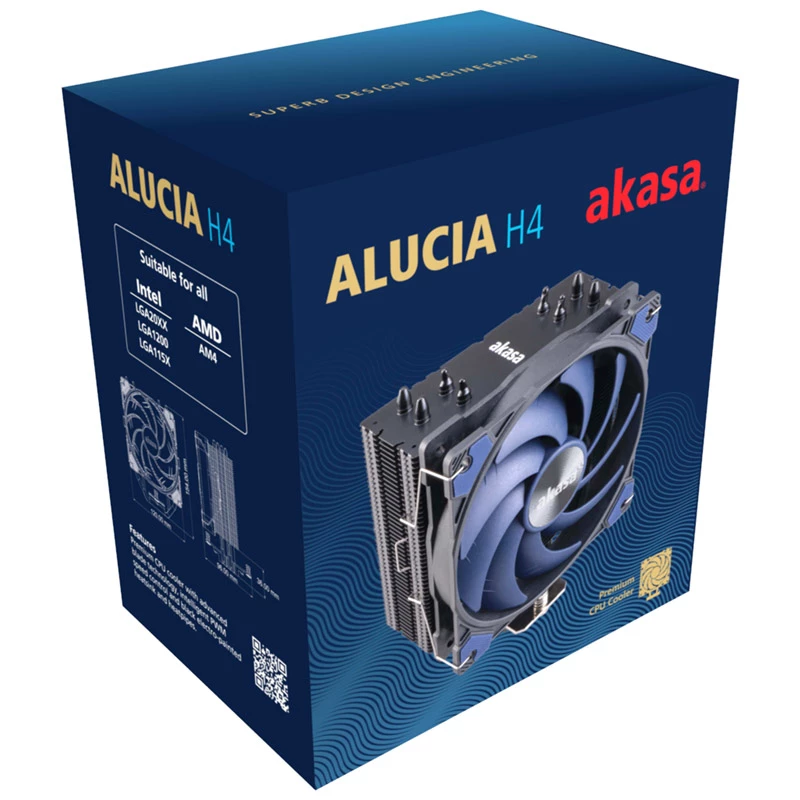Disipador de aire Akasa Alucia H4 12 cm negro azul rodamiento hidrodinámico