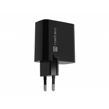 Cargador con cable para dispositivos móviles NATEC NUC-2145, 65 W, USB-C PD 3.0 + QC 3.0, 1x USB-C, 1x USB-A, 110–240 V, negro