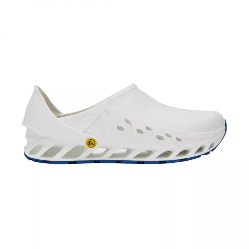 Clogs Mobilex Evoflex unisex blanco EU 46 (UK 11) – parte superior sintética, forro de microfibra, tacón 4 cm