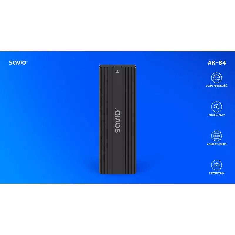 Caja SSD SAVIO AK-84 Negra para unidades M.2, USB 10 Gbit/s (Type-A / Type-C), Aluminio + ABS