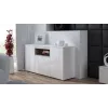 Aparador Cama Meble VIVA 150 — blanco/blanco alto brillo y roble sonoma, 3 puertas, 5 baldas, 1500×450×800 mm