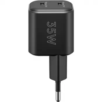 Cargador de pared GOOBAY 75333 — cargador universal AC-USB-C para interiores, 2x USB-C, 35 W, negro