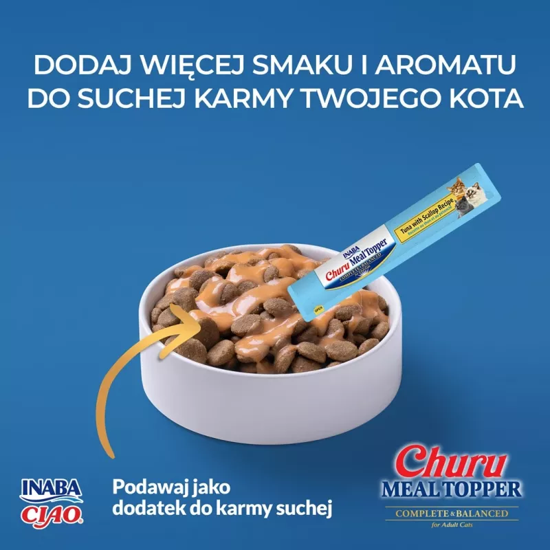 INABA Churu Meal Topper Atún con vieira – Bolsita de comida húmeda para gatos, 4 x 14 g