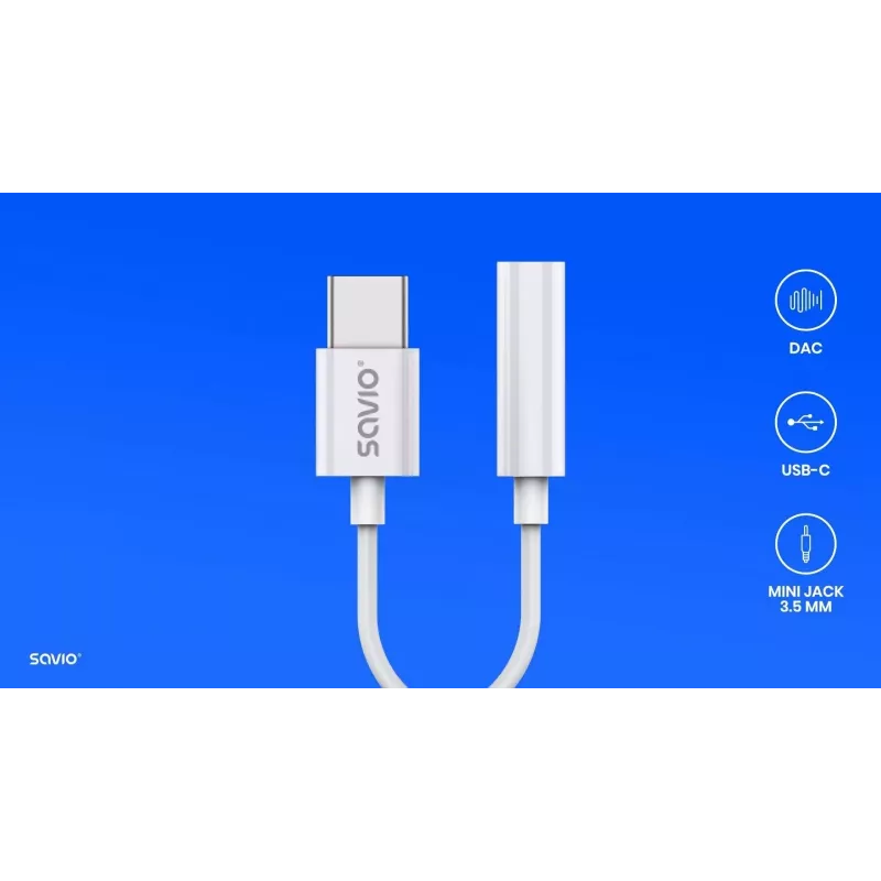 Adaptador de audio USB Type 3.1 C (M) – Jack 3.5mm (H) Blanco SAVIO AK-51