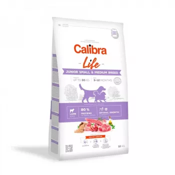 Comida seca para perros Calibra Life Junior Small & Medium breed cordero 12 kg — alimento completo para perros en crecimiento, 28% proteína, 18% grasa, para cachorros de 10–15,9 kg