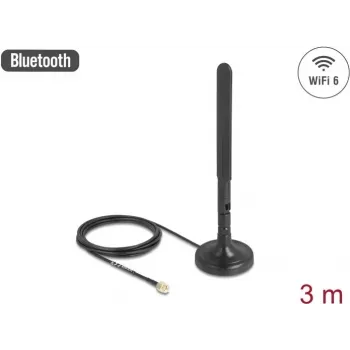 Delock 10039 Antena WiFi 6 RP-SMA macho 3 dBi omnidireccional, cable RG-174 3 m