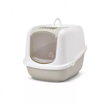 Arenero cubierto para gatos Savic Nestor Jumbo, plástico, 66,5×48,5×46,5 cm, café/blanco