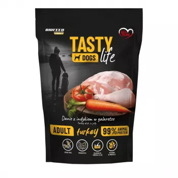 Comida húmeda para perros BIOFEED Tasty Life pavo 90 % carne, alimento completo, 500 g