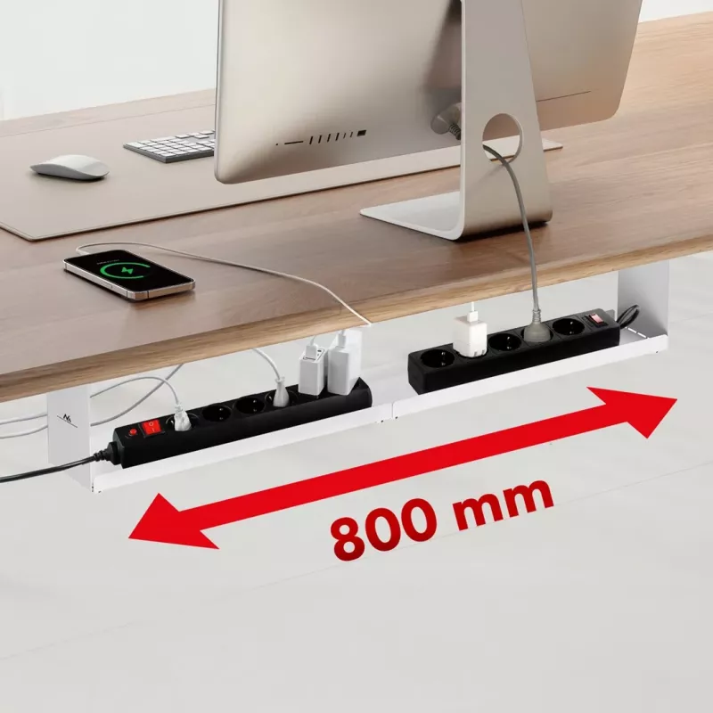 Organizador de cables compacto Maclean bajo el escritorio, carga máx. 5 kg, blanco, MC-107 W