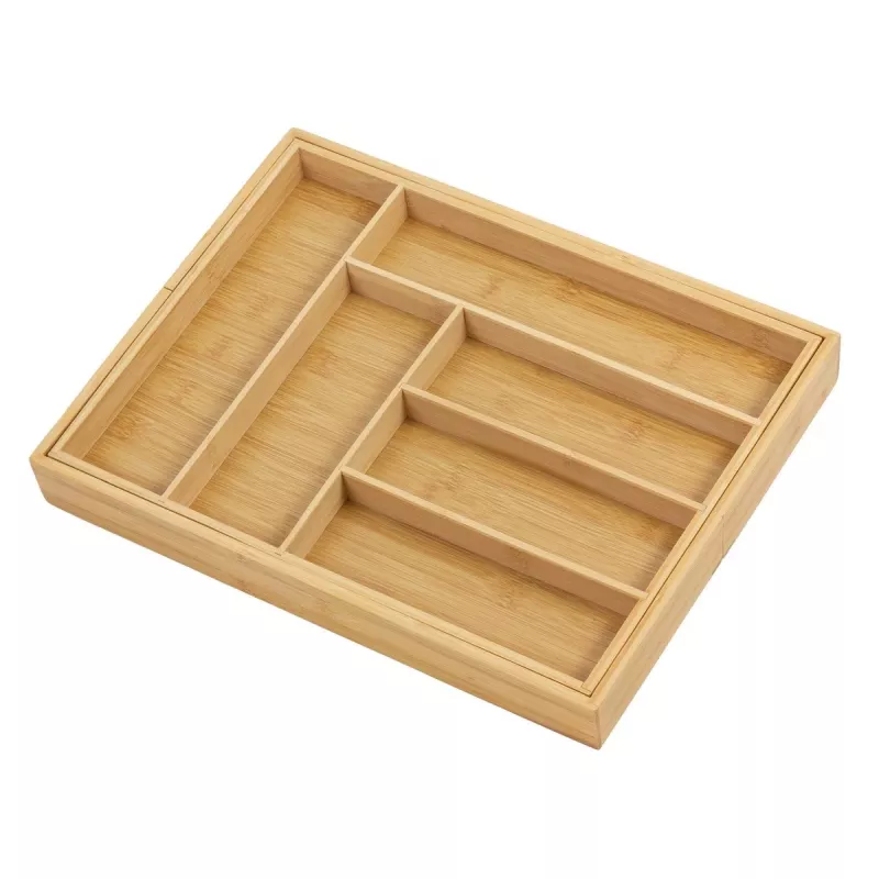 Organizador de cajón de cubiertos GreenBlue GB379, bandeja de bambú con compartimentos, acabado natural