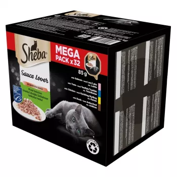 Comida húmeda para gatos lata Sheba surtido 32 x 85 g — aves mixtas, pato, salmón, atún