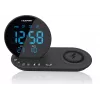 Radio reloj FM PLL/ALARMA/USB/CR85BK CARGA/Carga inalámbrica/temperatura interior/exterior/negro