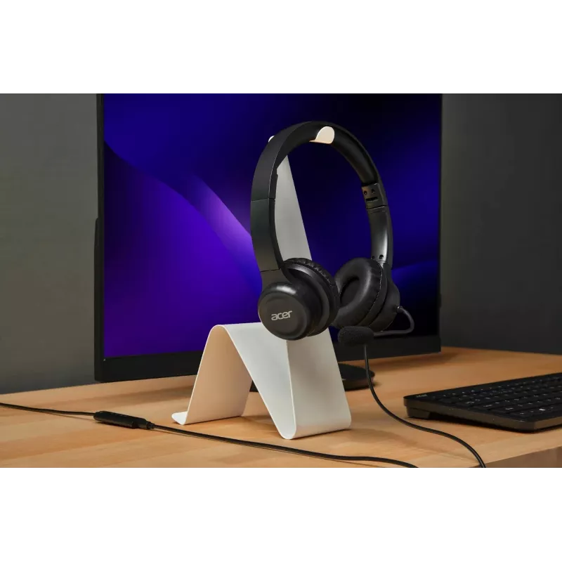 Acer AHW154 GP.HDS11.02D auriculares de oficina con cable, estéreo, conector jack, micrófono flexible integrado, negros